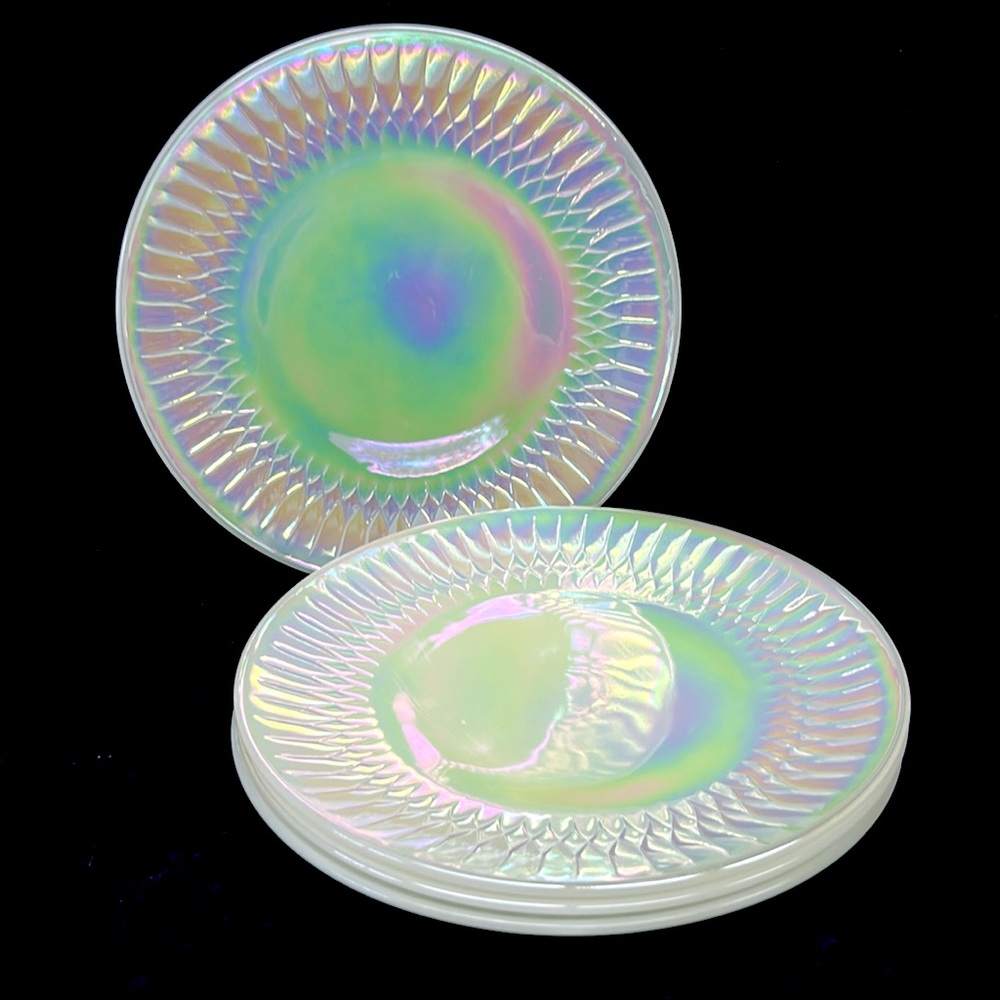 M- Vintage 9 3/4”  set if 4 “ Moonglow” dinner plates by Federal Glass Co